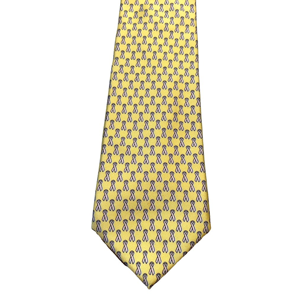 Vineyard Vines Tie Yellow Breast Cancer Awareness Pink Ribbon Handmade Silk